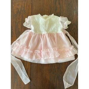 Sears Vintage Pink Ruffle Dress Baby Size Small 15-20lbs Permaprest Organza Lace